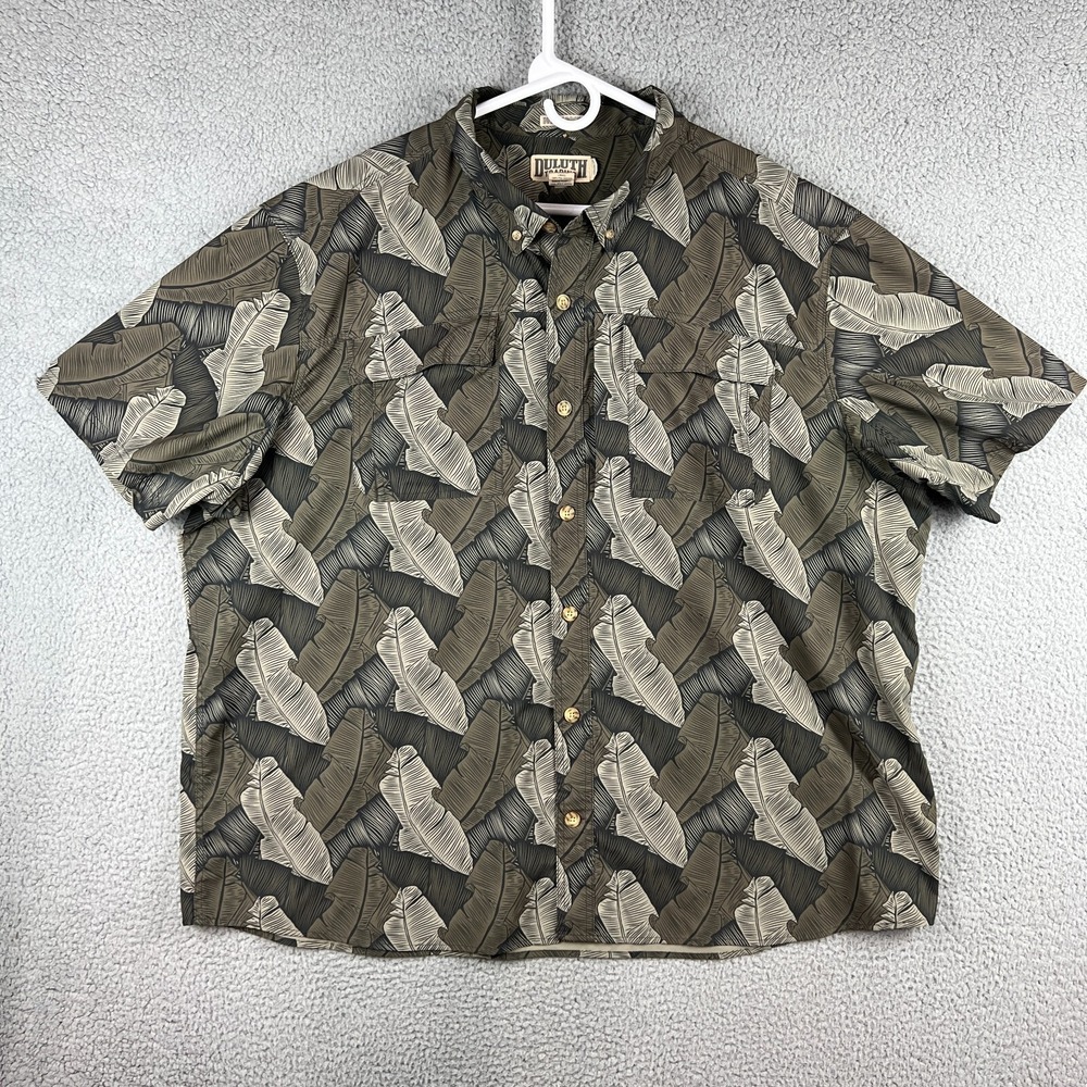 Duluth Untucked Vented Short Sleeve Button Mens 3XL Palm Leaf Allover Print